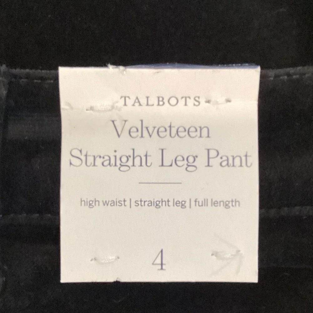 Talbots Velveteen Straight Leg Pant Black Embroidered Champagne Pop NWT - Size 4